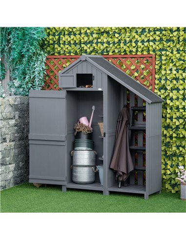 Outsunny Garden Outdoor Storage Shed Outdoor Tool Shed with 3 Shelves and Tilt Roof, 129x51.5x180cm, Grey 845-336V03