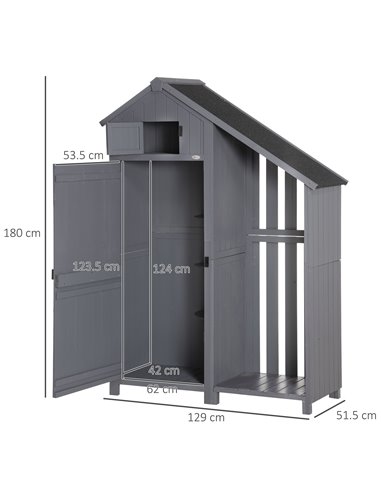 Outsunny Garden Outdoor Storage Shed Outdoor Tool Shed with 3 Shelves and Tilt Roof, 129x51.5x180cm, Grey 845-336V03