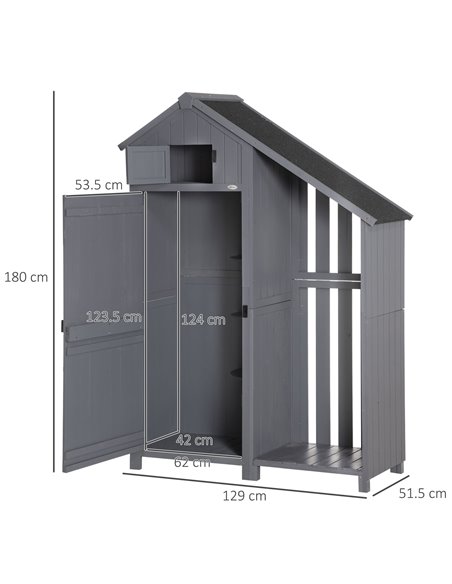 Outsunny Garden Outdoor Storage Shed Outdoor Tool Shed with 3 Shelves and Tilt Roof, 129x51.5x180cm, Grey 845-336V03 - pic 40145 | FastDaddyshop