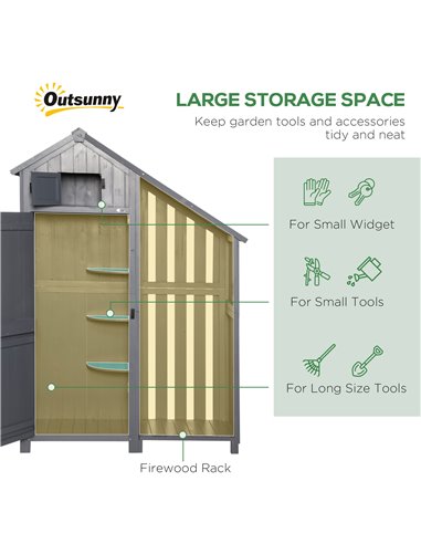 Outsunny Garden Outdoor Storage Shed Outdoor Tool Shed with 3 Shelves and Tilt Roof, 129x51.5x180cm, Grey 845-336V03
