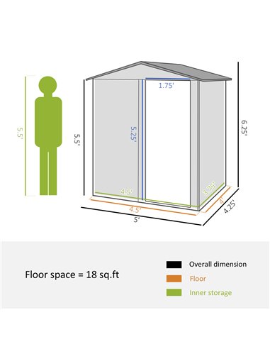 Outsunny Garden Metal Tool Storage Shed, 152 x 132 x 188cm, Green 845-291V01GN