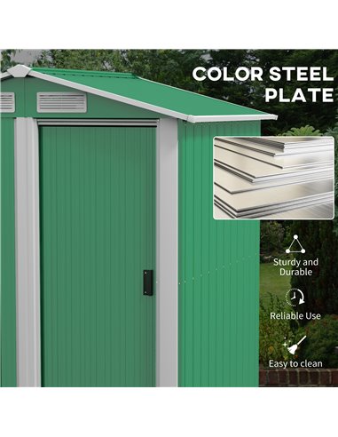 Outsunny Garden Metal Tool Storage Shed, 152 x 132 x 188cm, Green 845-291V01GN