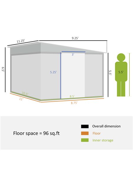 Outsunny Garden Metal Storage Shed, 11.3x9.2ft, Green 845-529V00GN - pic 40163 | FastDaddyshop