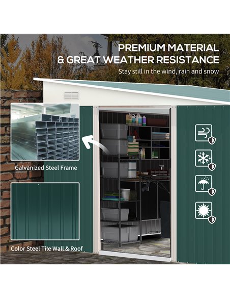 Outsunny Garden Metal Storage Shed, 11.3x9.2ft, Green 845-529V00GN - pic 40164 | FastDaddyshop