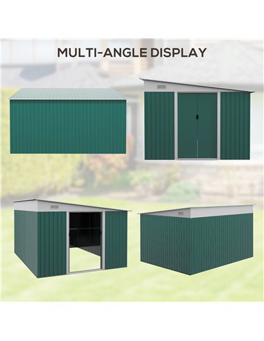 Outsunny Garden Metal Storage Shed Outdoor Metal Tool House with Double Sliding Doors and 2 Air Vents, 11.3x9.2ft, Green 845-529