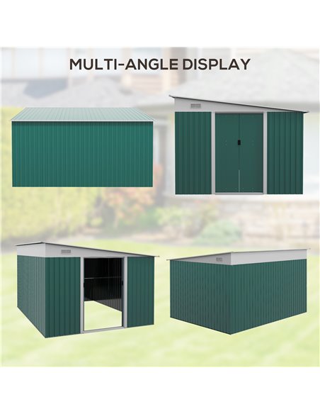 Outsunny Garden Metal Storage Shed Outdoor Metal Tool House with Double Sliding Doors and 2 Air Vents, 11.3x9.2ft, Green 845-529 - pic 40167 | FastDaddyshop
