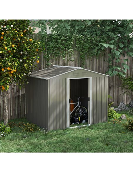 Outsunny 8 x 6ft Outdoor Garden Storage Shed, Metal Tool House with Ventilation and Sliding Doors, Light Grey 845-429V00GY - pic 40180 | FastDaddyshop