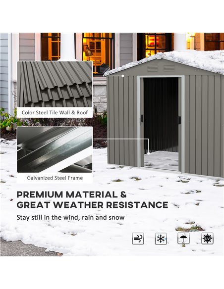 Outsunny 8 x 6ft Outdoor Garden Storage Shed, Metal Tool House with Ventilation and Sliding Doors, Light Grey 845-429V00GY - pic 40182 | FastDaddyshop