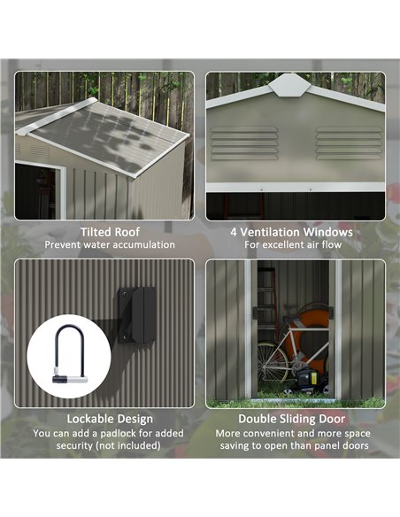 Outsunny 8 x 6ft Outdoor Garden Storage Shed, Metal Tool House with Ventilation and Sliding Doors, Light Grey 845-429V00GY - pic 40183 | FastDaddyshop