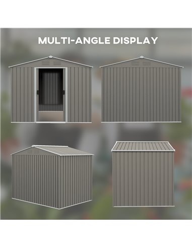 Outsunny 8 x 6ft Outdoor Garden Storage Shed, Metal Tool House with Ventilation and Sliding Doors, Light Grey 845-429V00GY