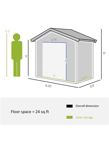 Outsunny 6.5x3.5ft Metal Garden Storage Shed, Dark Grey 845-425V00CG - pic 40190 | FastDaddyshop