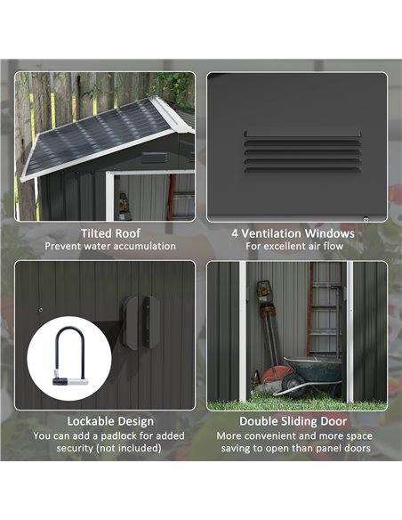 Outsunny 6.5x3.5ft Metal Garden Storage Shed for Outdoor Tool Storage with Double Sliding Doors and 4 Vents, Dark Grey 845-425V0 - pic 40193 | FastDaddyshop
