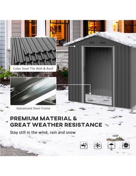 Outsunny 6.5x3.5ft Metal Garden Storage Shed for Outdoor Tool Storage with Double Sliding Doors and 4 Vents, Dark Grey 845-425V0 - pic 40194 | FastDaddyshop