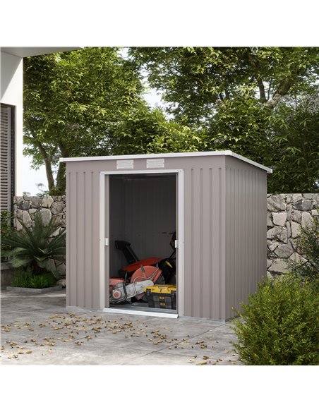 Outsunny Outdoor Garden Metal Equipment Tool Storage Shed w/ Foundation, Double Door, Vents and Sloped Roof, Grey 845-390V00LG - pic 40198 | FastDaddyshop