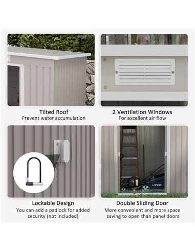Outsunny Outdoor Garden Metal Equipment Tool Storage Shed w/ Foundation, Double Door, Vents and Sloped Roof, Grey 845-390V00LG