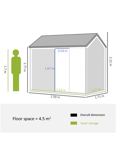 Outsunny 8 x 6 ft Galvanised Garden Shed, Grey 845-331V01GY