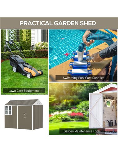 Outsunny 8 x 6 ft Galvanised Garden Shed, Outsoor Metal Storage Shed with Double Doors Window Air Vents for Patio, Lawn, Grey 84