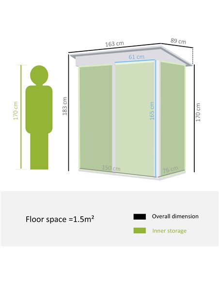 Outsunny 5 x 3ft Garden Storage Shed with Sliding Door and Sloped Roof Outdoor Equipment Tool Garden, Green 845-423V00GN - pic 40217 | FastDaddyshop