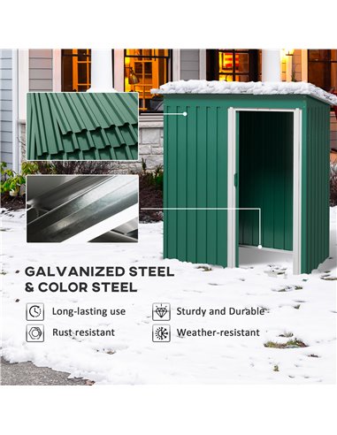 Outsunny 5 x 3ft Garden Storage Shed with Sliding Door and Sloped Roof Outdoor Equipment Tool Garden, Green 845-423V00GN
