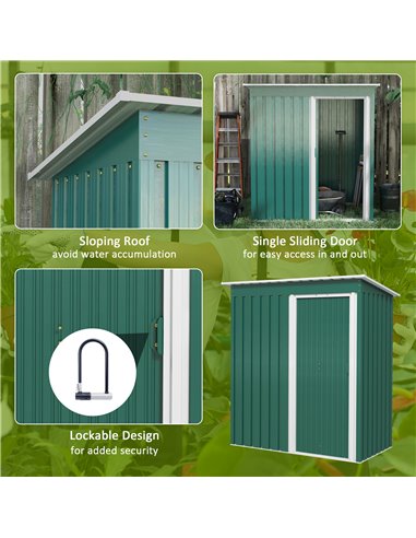 Outsunny 5 x 3ft Garden Storage Shed with Sliding Door and Sloped Roof Outdoor Equipment Tool Garden, Green 845-423V00GN