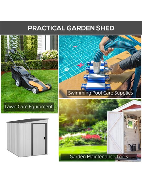 Outsunny 5 x 7FT Galvanised Metal Shed with Foundation, Lean to Tool Garden Shed with Sliding Doors and 2 Vents, White 845-983V0 - pic 40227 | FastDaddyshop