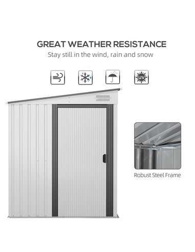 Outsunny 5 x 7FT Galvanised Metal Shed with Foundation, Lean to Tool Garden Shed with Sliding Doors and 2 Vents, White 845-983V0