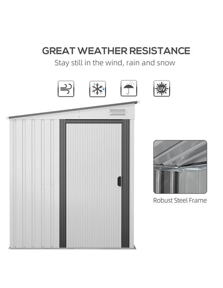 Outsunny 5 x 7FT Galvanised Metal Shed with Foundation, Lean to Tool Garden Shed with Sliding Doors and 2 Vents, White 845-983V0 - pic 40229 | FastDaddyshop