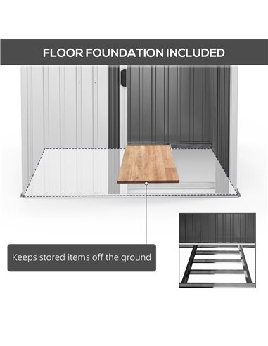 Outsunny 5 x 7FT Galvanised Metal Shed with Foundation, Lean to Tool Garden Shed with Sliding Doors and 2 Vents, White 845-983V0