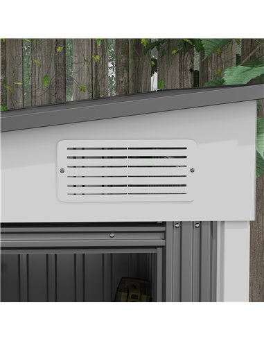 Outsunny 5 x 7FT Galvanised Metal Shed with Foundation, Lean to Tool Garden Shed with Sliding Doors and 2 Vents, White 845-983V0