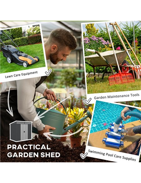 Outsunny 6.5 x 4FT Galvanised Metal Shed with Foundation, Lockable Tool Garden Shed with Double Sliding Doors and 2 Vents, Grey  - pic 40236 | FastDaddyshop