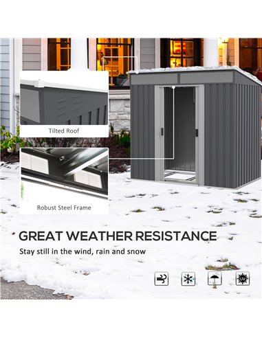 Outsunny 6.5 x 4FT Galvanised Metal Shed with Foundation, Lockable Tool Garden Shed with Double Sliding Doors and 2 Vents, Grey 