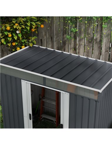 Outsunny 6.5 x 4FT Galvanised Metal Shed with Foundation, Lockable Tool Garden Shed with Double Sliding Doors and 2 Vents, Grey 