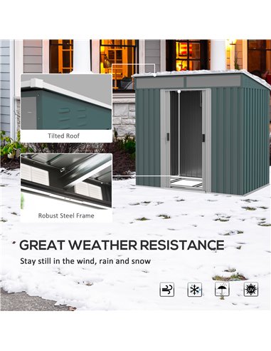 Outsunny 6.5 x 4FT Galvanised Metal Shed with Foundation, Lockable Tool Garden Shed with Double Sliding Doors and 2 Vents, Green