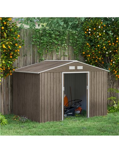 Outsunny 9 x 6ft Garden Metal Storage Shed, Brown 845-031V00LG