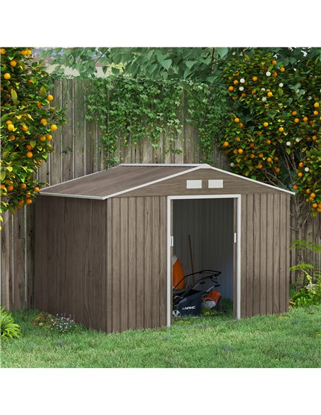Outsunny 9 x 6ft Garden Metal Storage Shed, Brown 845-031V00LG - pic 40252 | FastDaddyshop