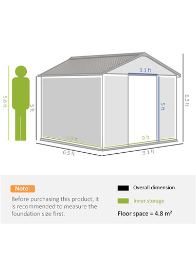 Outsunny 9 x 6ft Garden Metal Storage Shed, Outdoor Storage Tool House with Vents, Foundation and Lockable Double Doors, Brown 8