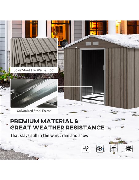 Outsunny 9 x 6ft Garden Metal Storage Shed, Outdoor Storage Tool House with Vents, Foundation and Lockable Double Doors, Brown 8 - pic 40254 | FastDaddyshop