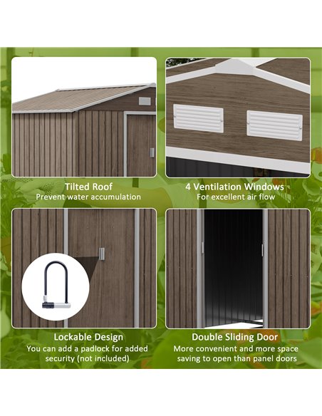 Outsunny 9 x 6ft Garden Metal Storage Shed, Outdoor Storage Tool House with Vents, Foundation and Lockable Double Doors, Brown 8 - pic 40255 | FastDaddyshop