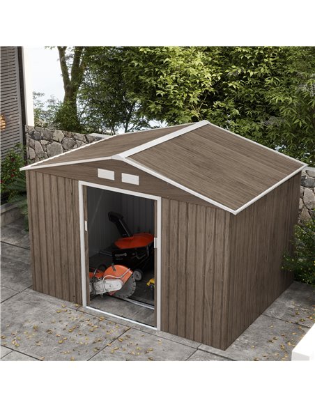 Outsunny 9 x 6ft Garden Metal Storage Shed, Outdoor Storage Tool House with Vents, Foundation and Lockable Double Doors, Brown 8 - pic 40258 | FastDaddyshop