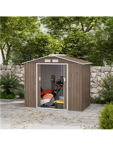 Outsunny 7 x 4ft Metal Garden Storage Shed with Vents, Floor Foundation and Lockable Double Doors, Brown 845-030V00LG