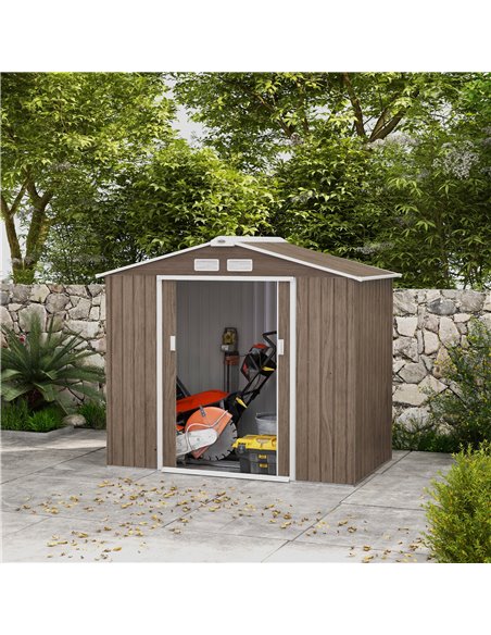 Outsunny 7 x 4ft Metal Garden Storage Shed with Vents, Floor Foundation and Lockable Double Doors, Brown 845-030V00LG - pic 40261 | FastDaddyshop