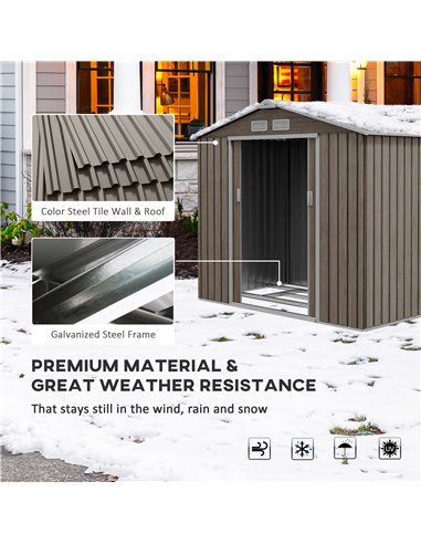 Outsunny 7 x 4ft Metal Garden Storage Shed with Vents, Floor Foundation and Lockable Double Doors, Brown 845-030V00LG