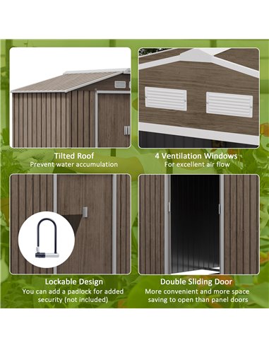 Outsunny 7 x 4ft Metal Garden Storage Shed with Vents, Floor Foundation and Lockable Double Doors, Brown 845-030V00LG