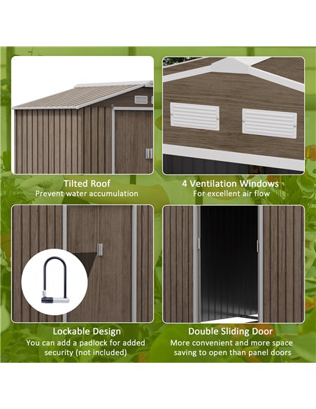 Outsunny 7 x 4ft Metal Garden Storage Shed with Vents, Floor Foundation and Lockable Double Doors, Brown 845-030V00LG - pic 40264 | FastDaddyshop