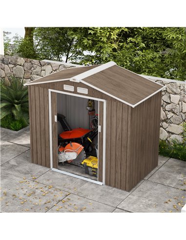 Outsunny 7 x 4ft Metal Garden Storage Shed with Vents, Floor Foundation and Lockable Double Doors, Brown 845-030V00LG
