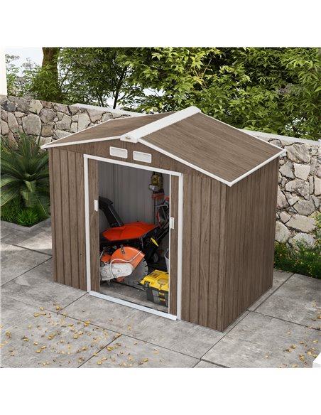 Outsunny 7 x 4ft Metal Garden Storage Shed with Vents, Floor Foundation and Lockable Double Doors, Brown 845-030V00LG - pic 40268 | FastDaddyshop