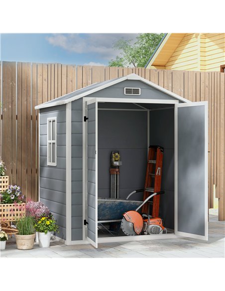 Outsunny 6'x4.5' Garden Storage Shed, Lockable Garden Shed with Double Doors, Window, Vent and Plastic Roof, Grey 845-953V00GY - pic 40270 | FastDaddyshop