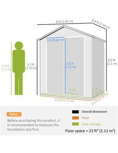 Outsunny 6'x4.5' Garden Storage Shed, Lockable Garden Shed with Double Doors, Window, Vent and Plastic Roof, Grey 845-953V00GY