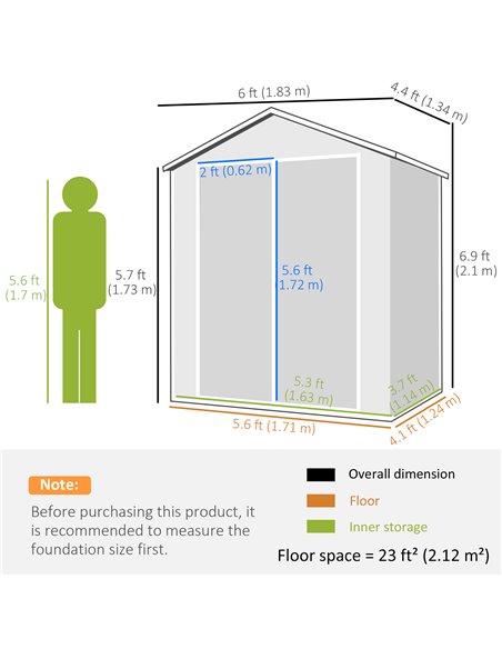 Outsunny 6'x4.5' Garden Storage Shed, Lockable Garden Shed with Double Doors, Window, Vent and Plastic Roof, Grey 845-953V00GY - pic 40271 | FastDaddyshop
