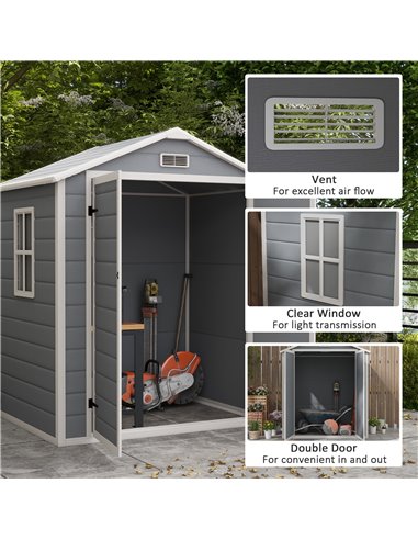 Outsunny 6'x4.5' Garden Storage Shed, Lockable Garden Shed with Double Doors, Window, Vent and Plastic Roof, Grey 845-953V00GY